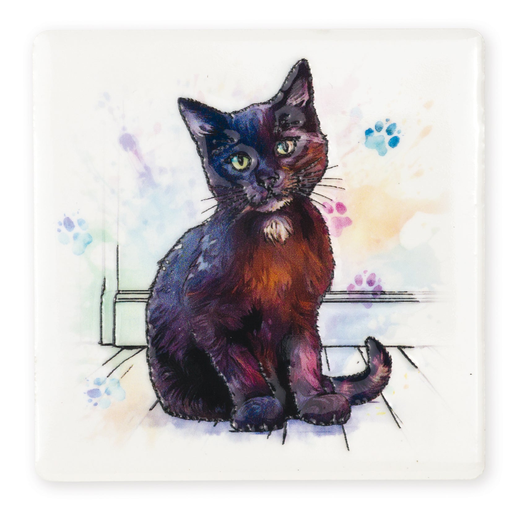 Black Cat Ceramic Art Coaster - Art of Arora from thetraditionalgiftshop.pro