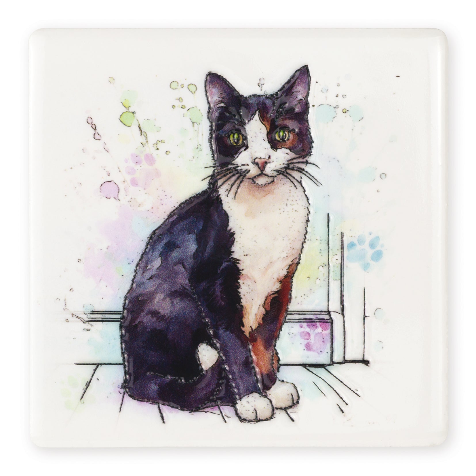 Black & White Cat Ceramic Art Coaster - Art of Arora from thetraditionalgiftshop.pro