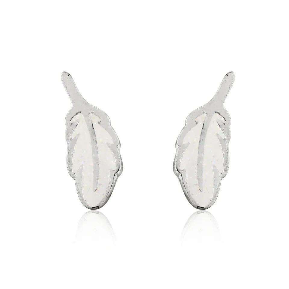 Feather Stud Earrings (Silver Plated) - Coral & Mint from thetraditionalgiftshop.pro