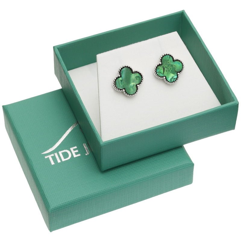 Green Quatrefoil Paua Shell Earrings - Tide Jewellery from thetraditionalgiftshop.pro