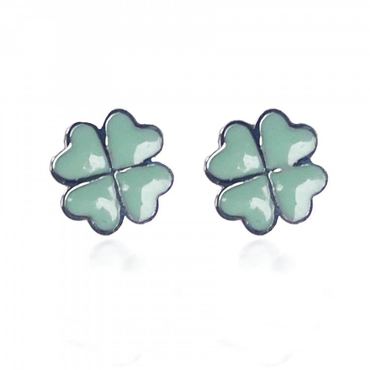 Mint Heart Clover Stud Earrings (Silver Plated) - Coral & Mint from thetraditionalgiftshop.pro