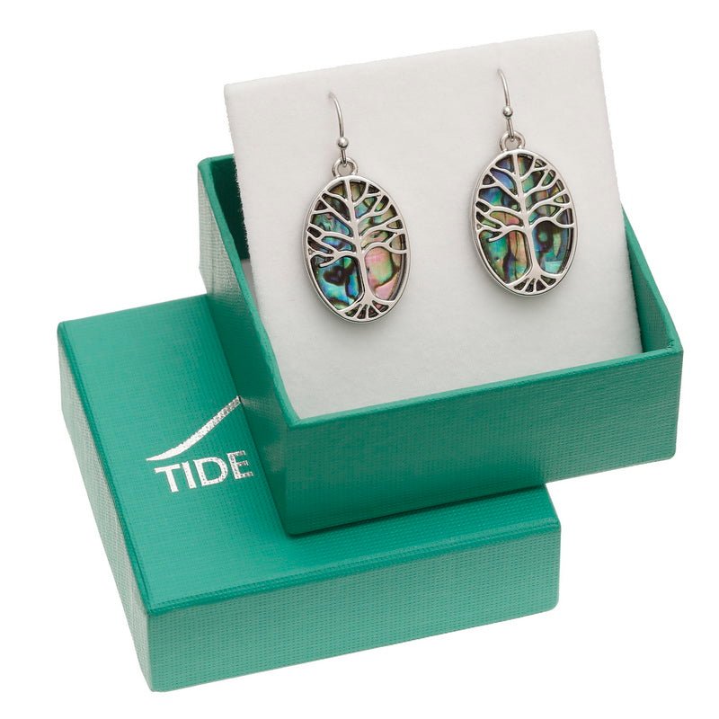 Oval Tree of Life Paua Shell Stud Earrings - Tide Jewellery from thetraditionalgiftshop.pro