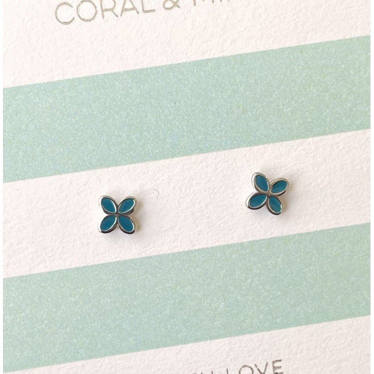 Petrol Blue Geo Flower Stud Earrings (Silver Plated) - Coral & Mint from thetraditionalgiftshop.pro