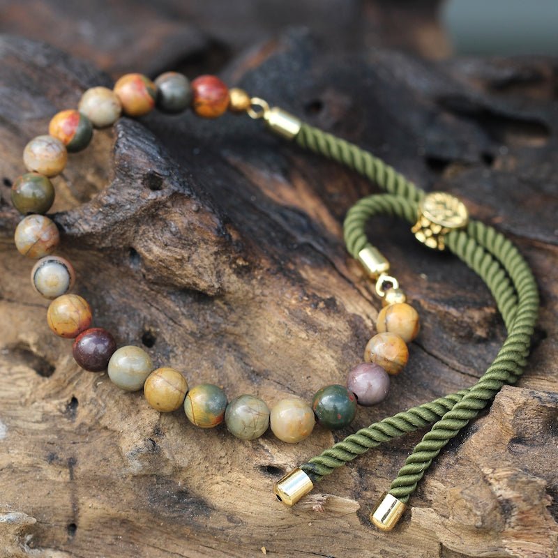 Picasso Jasper Adjustable String Bracelet (18K Gold Plated) - Gemstone Bracelets from thetraditionalgiftshop.pro