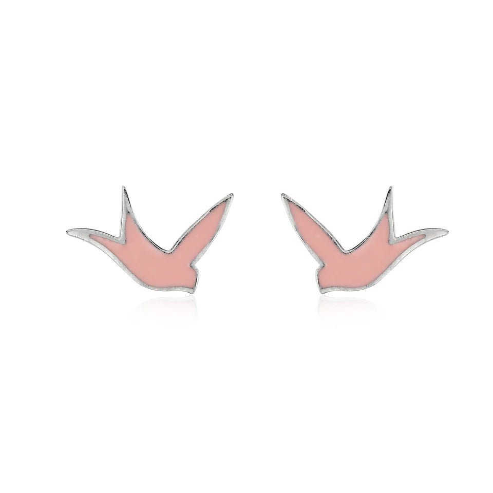 Pink Bird Stud Earrings (Silver Plated) - Coral & Mint from thetraditionalgiftshop.pro
