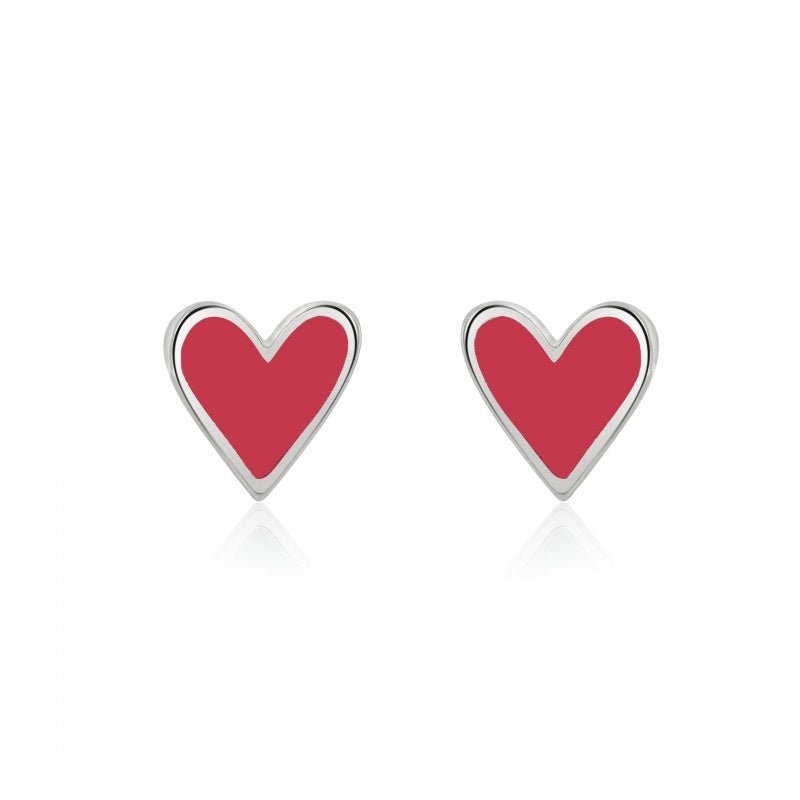 Red Mini Heart Stud Earrings (Silver Plated) - Coral & Mint from thetraditionalgiftshop.pro