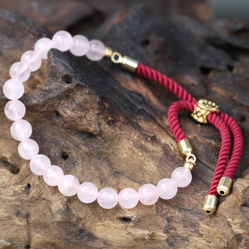 Rose Quartz Adjustable String Bracelet (18K Gold Plated) - Gemstone Bracelets from thetraditionalgiftshop.pro