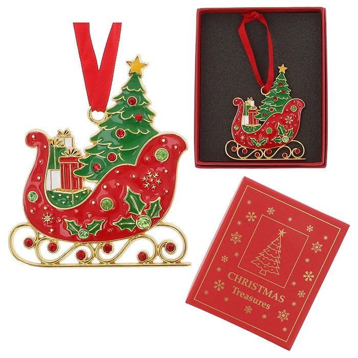 Sleigh Metal & Enamel Xmas Treasures Tree Decoration - Xmas Treasures from thetraditionalgiftshop.pro