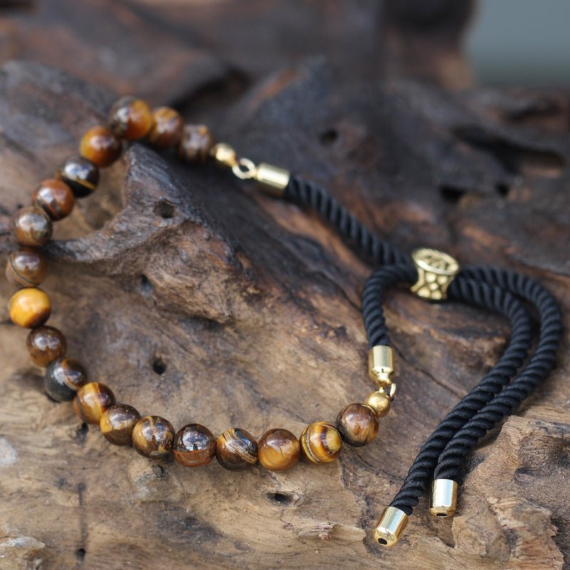 Tiger Eye Adjustable String Bracelet (18K Gold Plated) - Gemstone Bracelets from thetraditionalgiftshop.pro