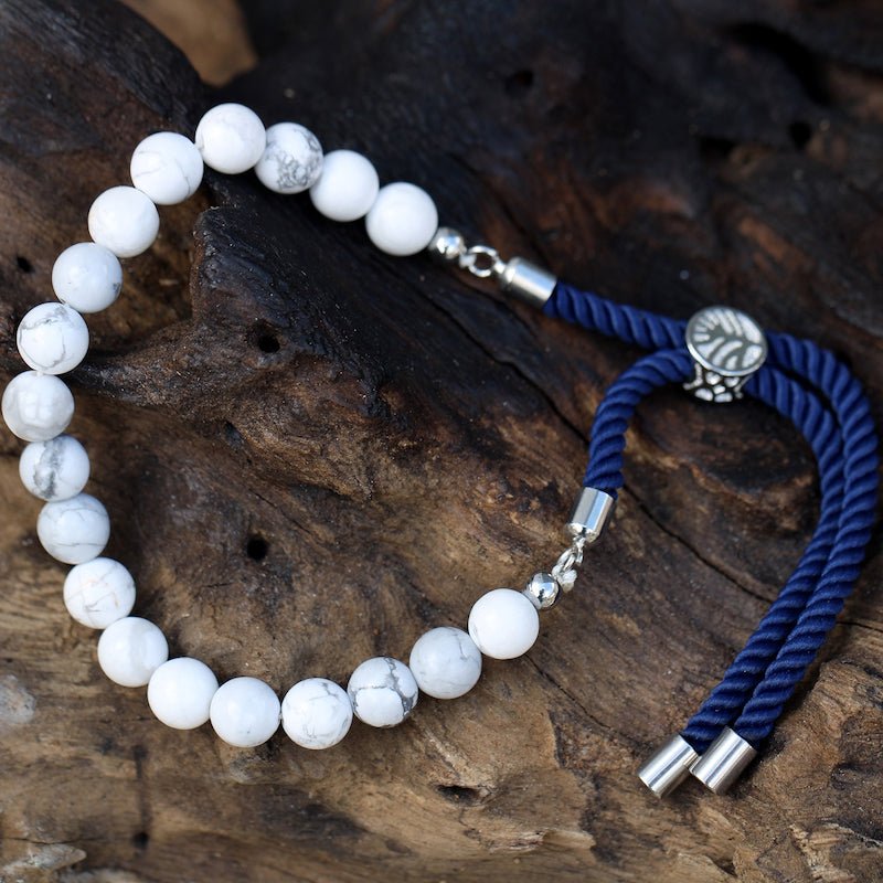 White Howlite Adjustable String Bracelet (925 Silver Plated) - Gemstone Bracelets from thetraditionalgiftshop.pro