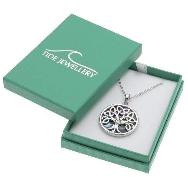 Celtic Tree of Life with Crystal Paua Shell Necklace - Tide Jewellery from thetraditionalgiftshop.pro