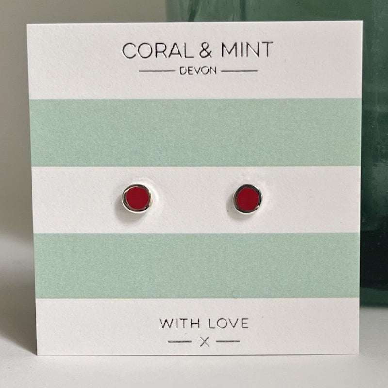 Berry Red Stud Earrings (Silver Plated) - Coral & Mint from thetraditionalgiftshop.pro