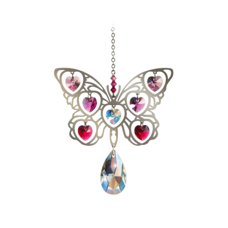 Butterfly (Fuchsia) Crystal Suncatcher - Wild Things Crystal from thetraditionalgiftshop.pro
