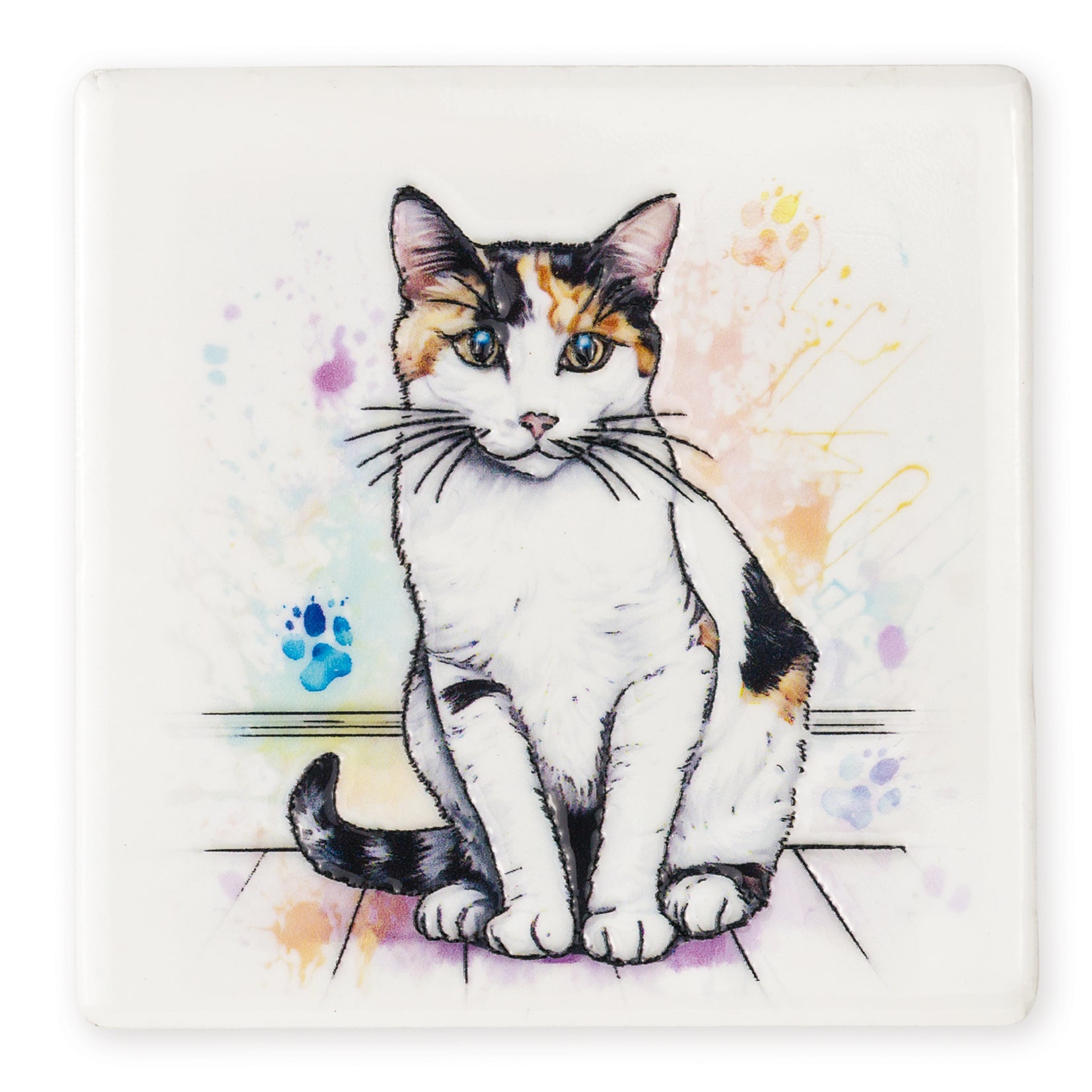 Calico Cat Ceramic Art Coaster - Art of Arora from thetraditionalgiftshop.pro