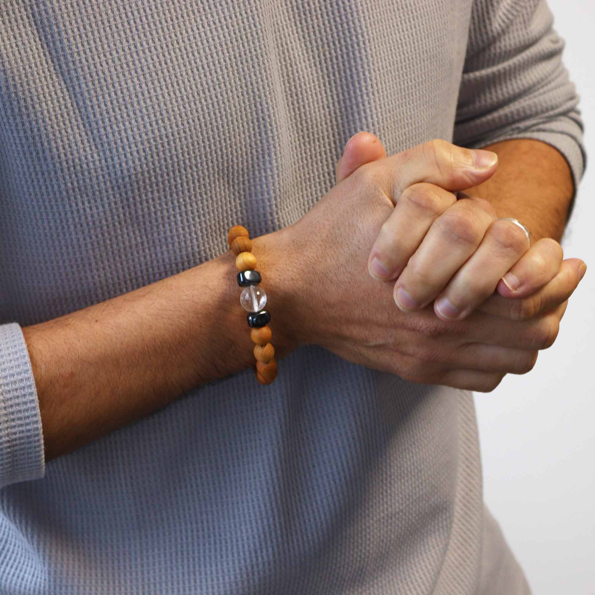 Clear Quartz Gemstone Cedarwood Bracelet - Crown Chakra - Gemstone Bracelets from thetraditionalgiftshop.pro