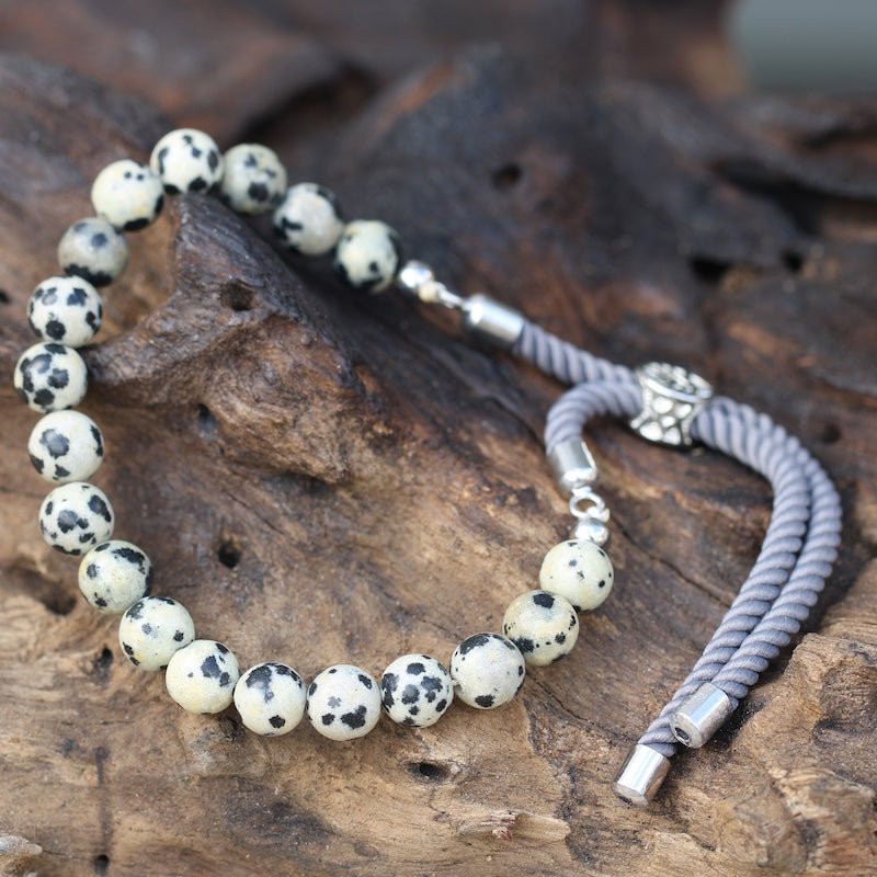 Dalmatian Jasper Adjustable String Bracelet (925 Silver Plated) - Gemstone Bracelets from thetraditionalgiftshop.pro