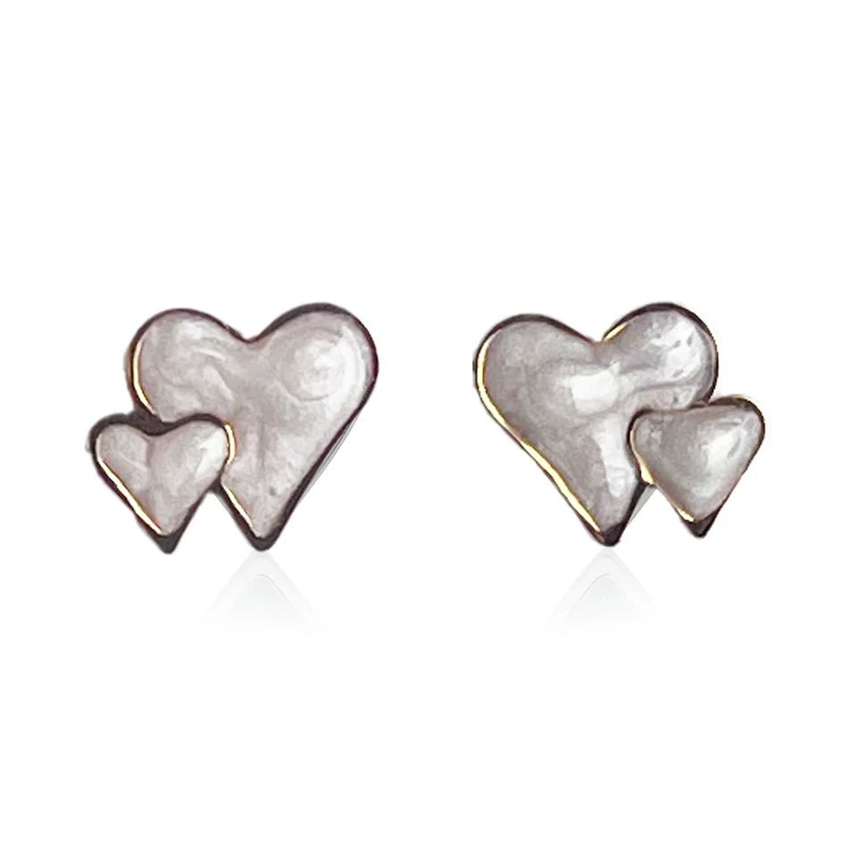 Duo Hearts Stud Earrings (Gold Plated) - Coral & Mint from thetraditionalgiftshop.pro