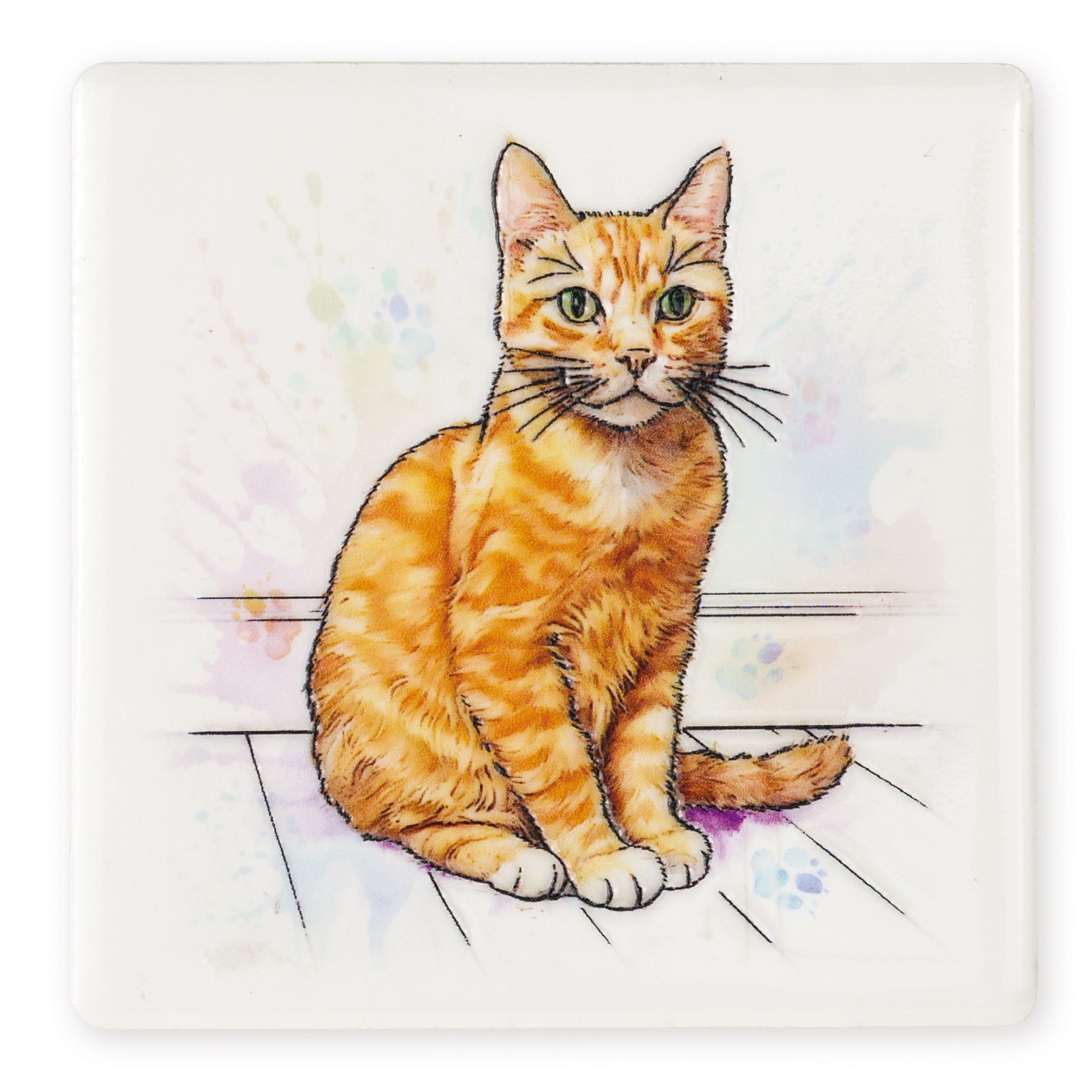 Ginger Cat Ceramic Art Coaster - Art of Arora from thetraditionalgiftshop.pro