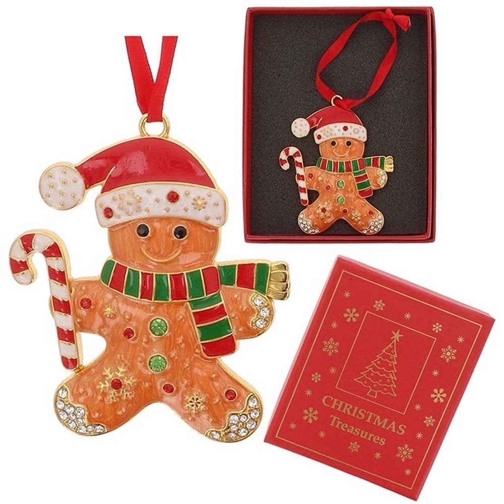 Gingerbread Man Metal & Enamel Xmas Treasures Tree Decoration - Xmas Treasures from thetraditionalgiftshop.pro
