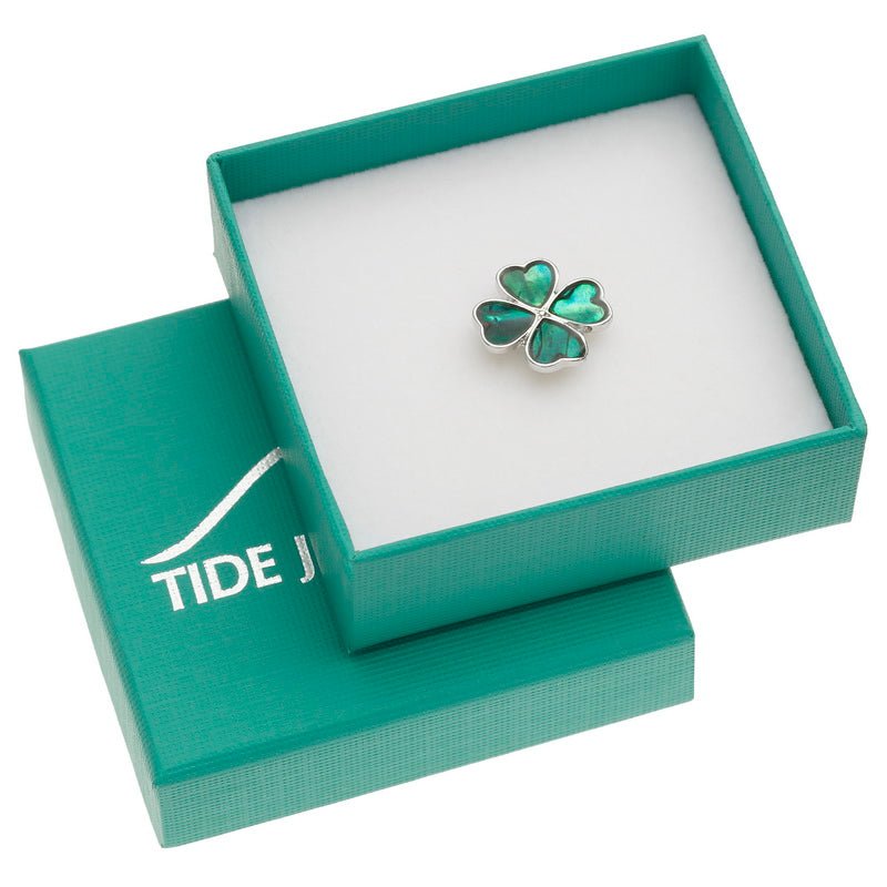Green Four Leaf Clover Paua Shell Pin Badge - Tide Jewellery from thetraditionalgiftshop.pro