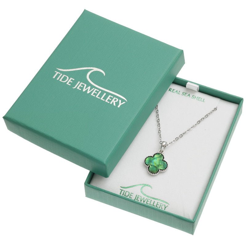 Green Quatrefoil Paua Shell Necklace - Tide Jewellery from thetraditionalgiftshop.pro
