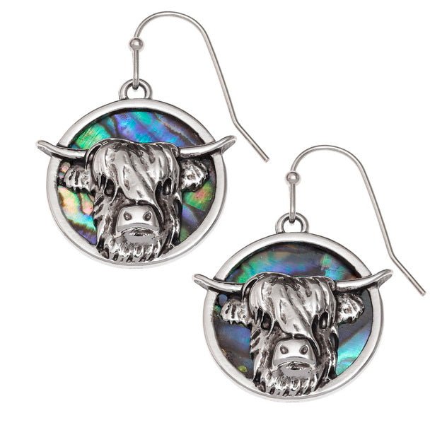 Highland Cow Paua Shell Earrings - Tide Jewellery from thetraditionalgiftshop.pro