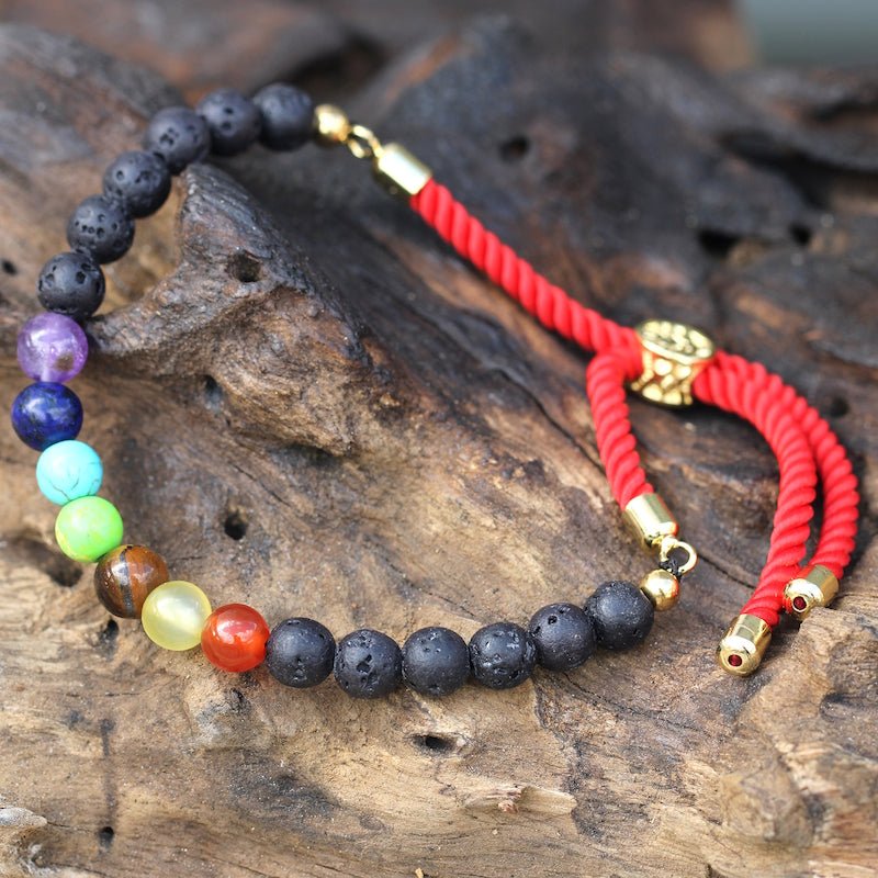 Lava Stone Chakra Adjustable String Bracelet (18K Gold Plated) - Gemstone Bracelets from thetraditionalgiftshop.pro