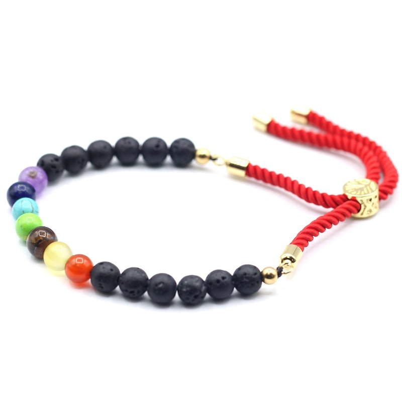 Lava Stone Chakra Adjustable String Bracelet (18K Gold Plated) - Gemstone Bracelets from thetraditionalgiftshop.pro