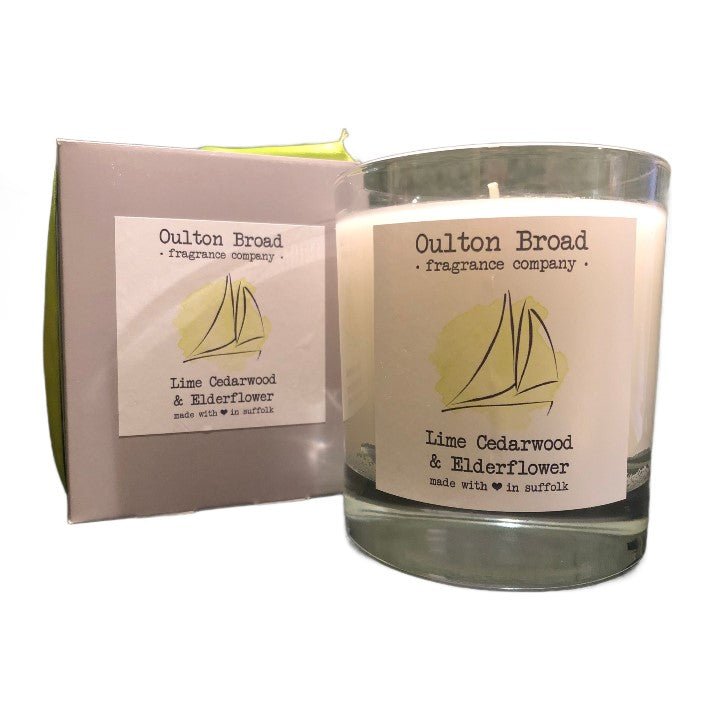 Lime, Cedarwood & Elderflower Glass Jar Candle - Oulton Broad Fragrance Company from thetraditionalgiftshop.pro