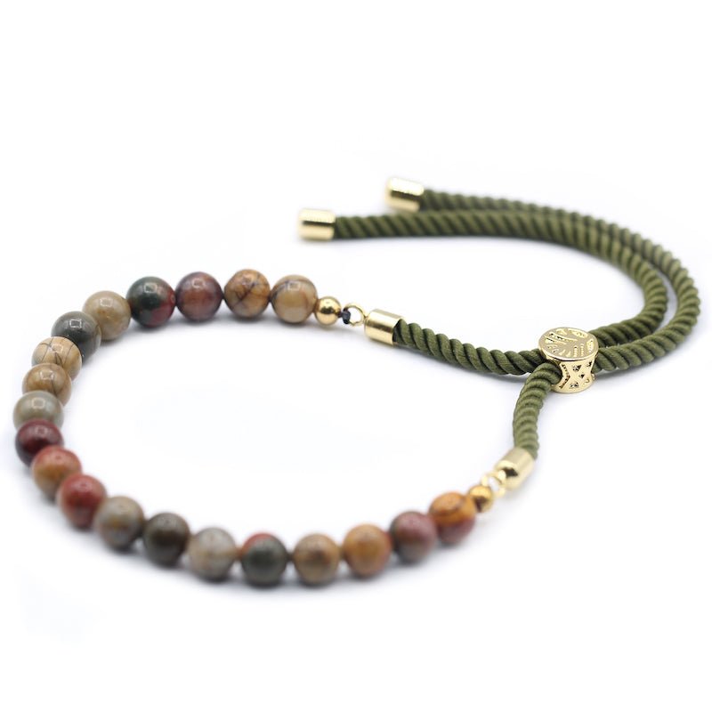 Picasso Jasper Adjustable String Bracelet (18K Gold Plated) - Gemstone Bracelets from thetraditionalgiftshop.pro