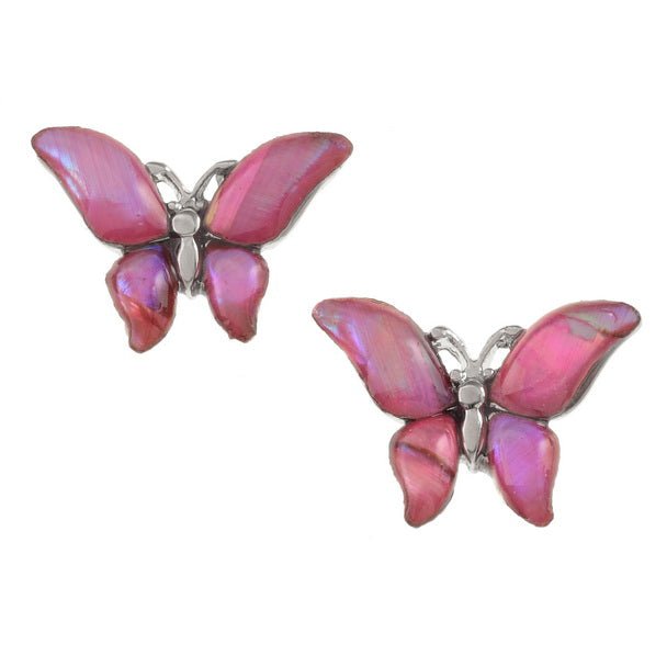 Pink Butterfly Paua Shell Stud Earrings - Tide Jewellery from thetraditionalgiftshop.pro