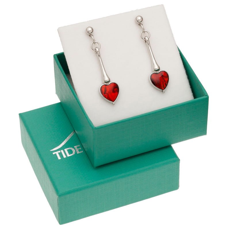 Red Heart Long Drop Paua Shell Stud Earrings - Tide Jewellery from thetraditionalgiftshop.pro