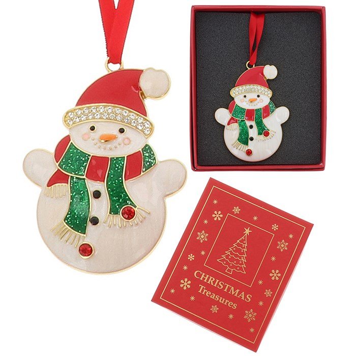 Snowman with Scarf Metal & Enamel Xmas Treasures Tree Decoration - Xmas Treasures from thetraditionalgiftshop.pro