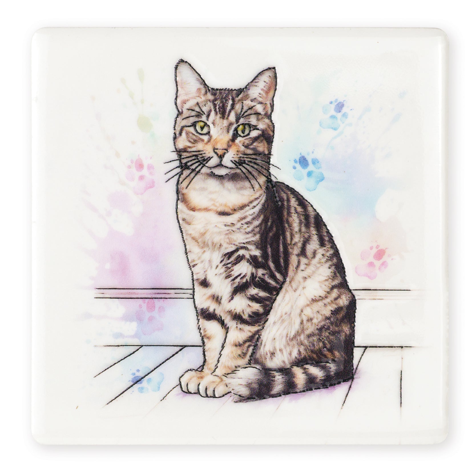 Tabby Cat Ceramic Art Coaster - Art of Arora from thetraditionalgiftshop.pro