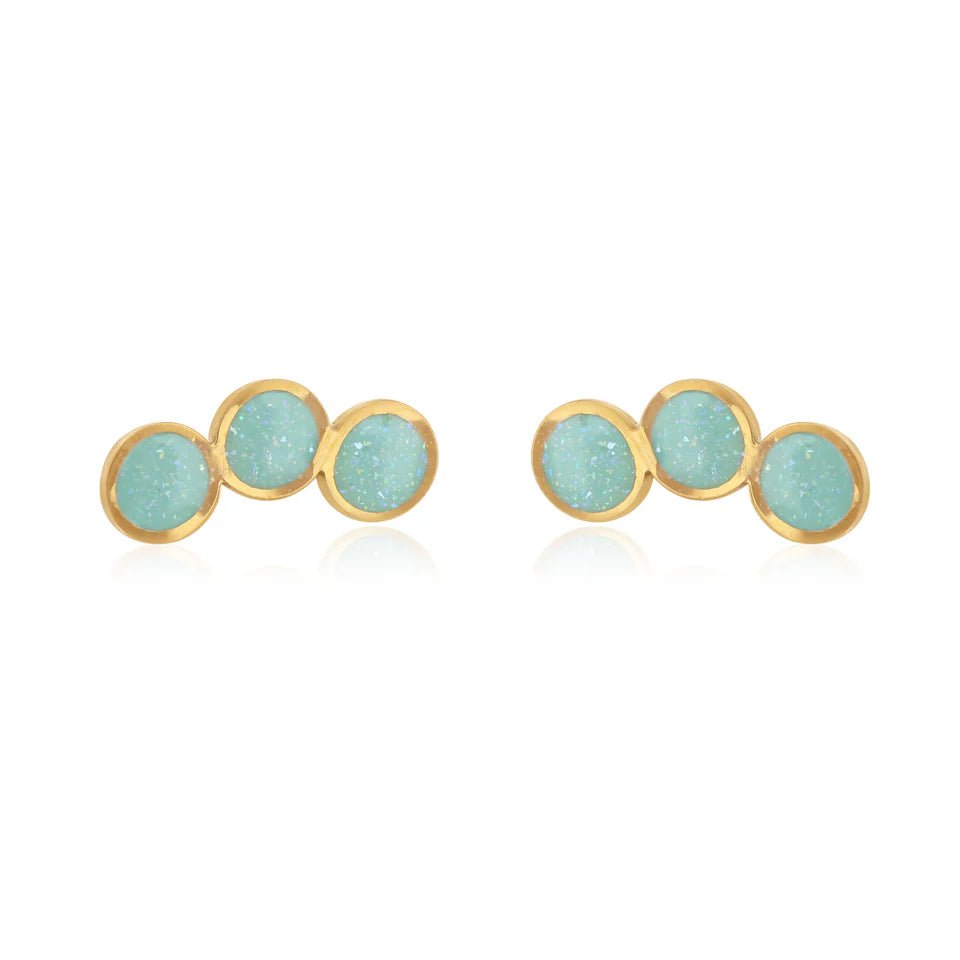 Tri - Circle Mint Climber Stud Earrings (Gold Plated) - Coral & Mint from thetraditionalgiftshop.pro