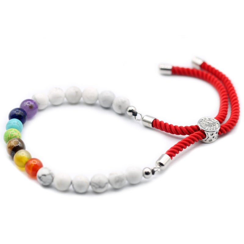 White Howlite Chakra Adjustable String Bracelet (925 Silver Plated) - Gemstone Bracelets from thetraditionalgiftshop.pro
